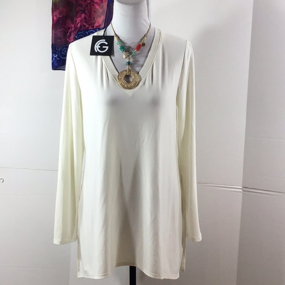 Franne Golde The Elizabeth ivory shark bite tunic top NWT M